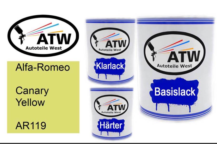 Alfa-Romeo, Canary Yellow, AR119: 1L Lackdose + 1L Klarlack + 500ml Härter - Set, von ATW Autoteile West.